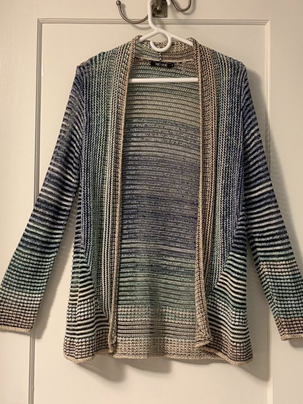Nic + Zoe linen blend multicolor striped open knit sweater cardigan size medium